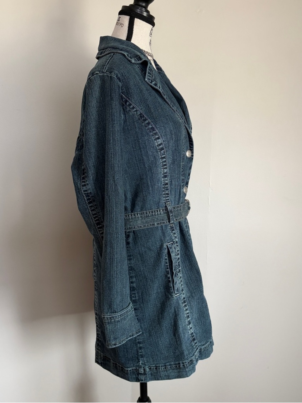 Y2K Denim Jacket Belted Medium Wash Mini Dress 2 Way 2000s - Picture 5 of 10